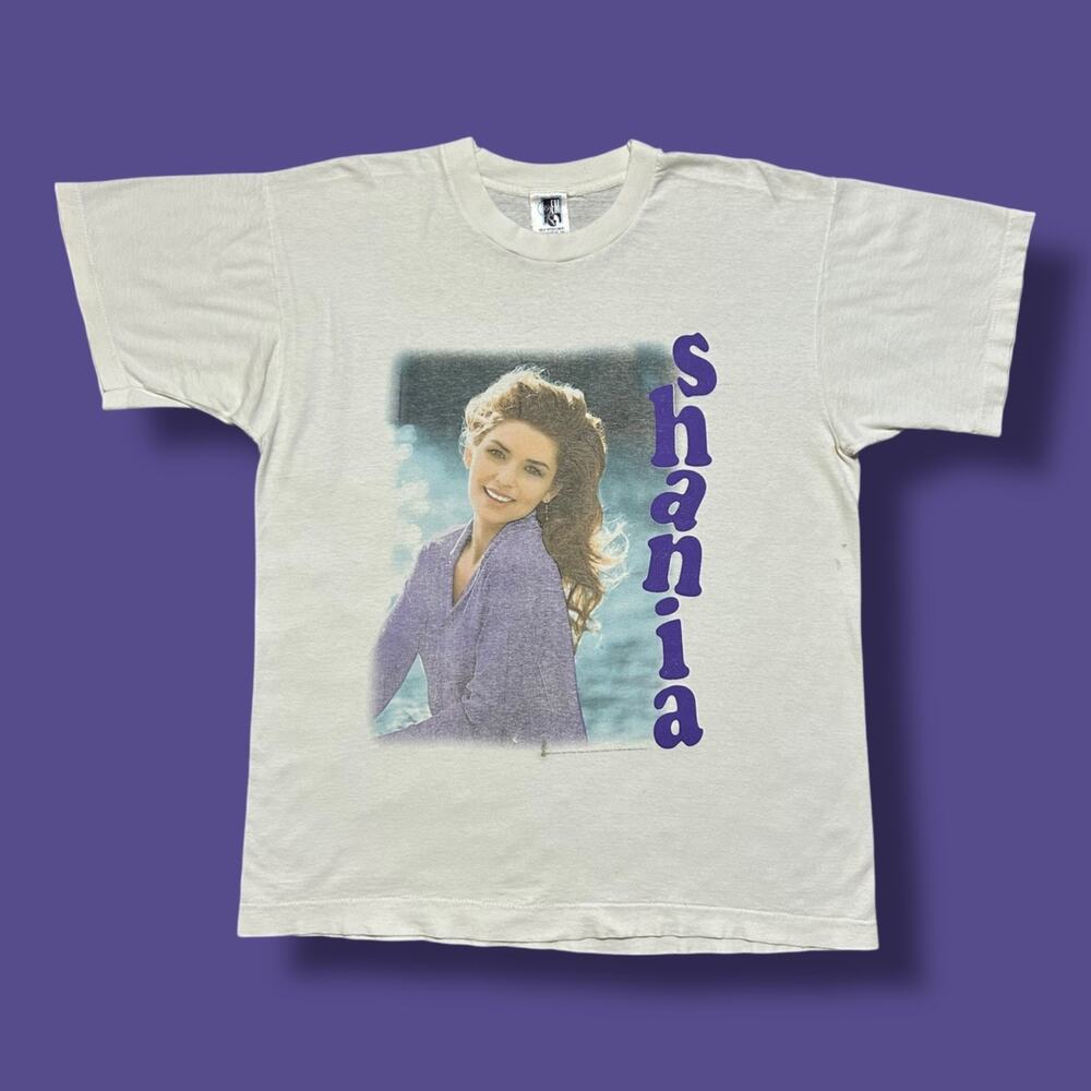 Vintage 90s Shania Twain Shirt Country Music Band Tee 1996 Soft Thin White Large - Picture 1 of 9